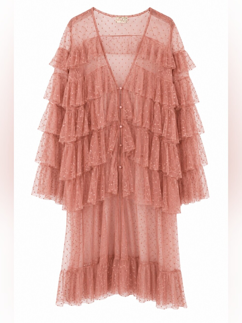 Free People Take Me Out Duster Mauve Sheer Swiss Dot Ruffle Kimono Robe NWT OS